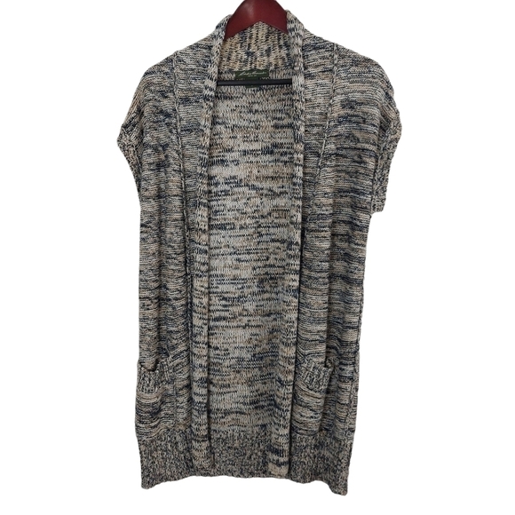 Eddie Bauer Sleeveless Knit Marled Cardigan Sz M Pockets Ribbed Trim Grandmacore - Picture 1 of 10